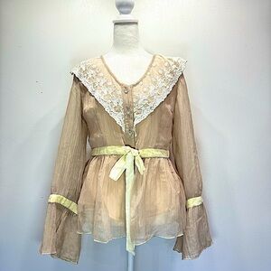 Beige Chiffon Lace Top Bell Sleeve Young Essence Fairy Regency Victorian Medium